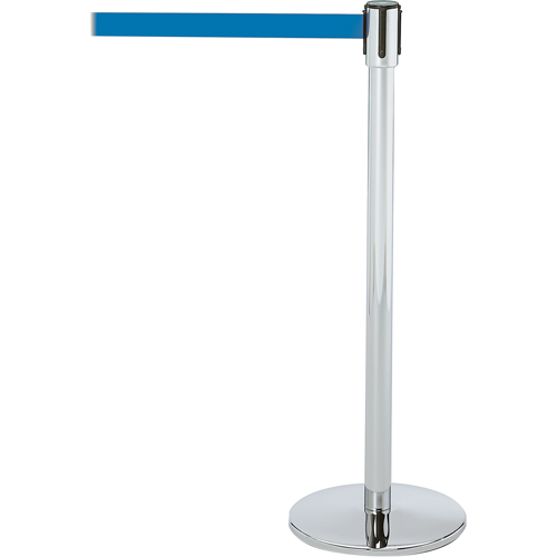 Slimline TensaBarrier&reg; Barrier Post, Steel, 38" H, Blue Tape, 7.5' Tape Length R.M.G. Prévention