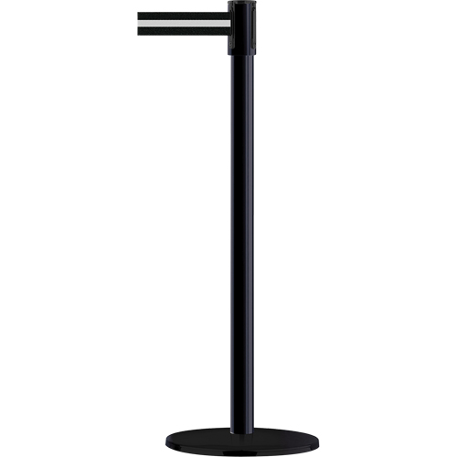 Slimline TensaBarrier&reg; Barrier Post, Steel, 38" H, Black/White Tape, 7.5' Tape Length R.M.G. Prévention