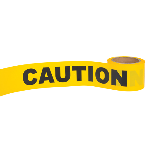 Ruban pour barricade Caution, Anglais, 3" la x 300' lo, 1,5 mil, Noir sur jaune R.M.G. Prévention