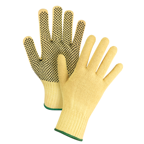 Gants tricot&eacute;s sans couture &agrave; pois, Taille Moyen/8, Calibre 7, Rev&ecirc;tement PVC, Enveloppe en Kevlar, ASTM ANSI niveau A2/EN 388 niveau 3 R.M.G. Prévention