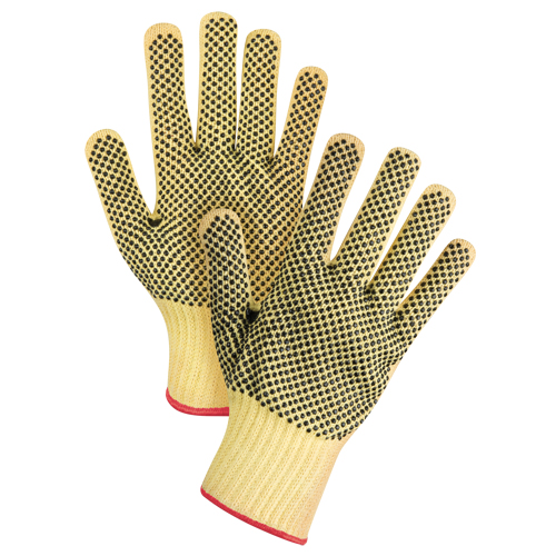 Gants tricot&eacute;s deux c&ocirc;t&eacute;s, sans couture, &agrave; pois, Taille Petit/7, Calibre 7, Rev&ecirc;tement PVC, Enveloppe en Kevlar, ASTM ANSI niveau A2/EN 388 niveau 3 R.M.G. Prévention