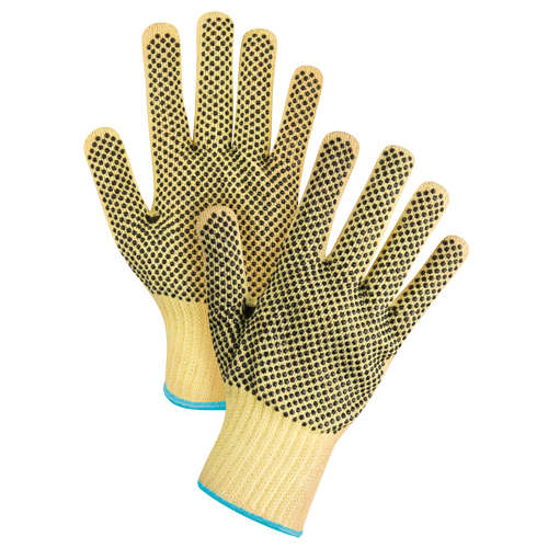 Gants tricot&eacute;s deux c&ocirc;t&eacute;s, sans couture, &agrave; pois, Taille T-Grand/10, Calibre 7, Rev&ecirc;tement PVC, Enveloppe en Kevlar, ASTM ANSI niveau A2/EN 388 niveau 3 R.M.G. Prévention