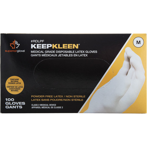 KeepKleen&reg; Disposable Medical Exam Grade Gloves, Large, Latex, 5-mil, Powder-Free, White, Class 2 R.M.G. Prévention