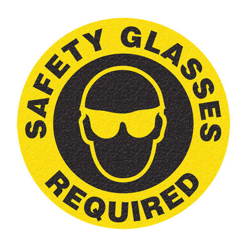 Panneau de signalisation au sol  Safety Glasses , Adh&eacute;sif, Anglais avec pictogramme R.M.G. Prévention