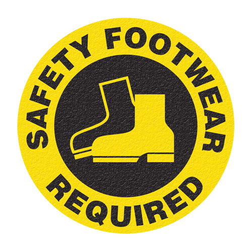 Panneau de signalisation au sol  Safety Footwear , Adh&eacute;sif, Anglais avec pictogramme R.M.G. Prévention