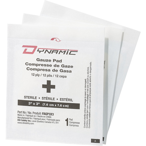 Gaze Dynamic, Tampon, 3" lo x 3" la, St&eacute;rile, Dispositif m&eacute;dical Classe 1 R.M.G. Prévention