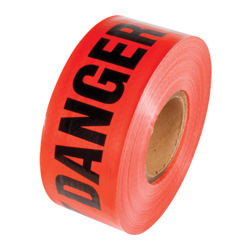 Reinforced Grade Barricade Tape, English, 3" W x 500' L, 5 mils, Black on Red R.M.G. Prévention