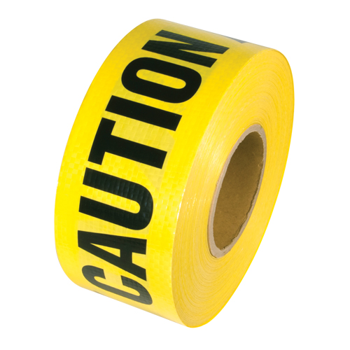 Reinforced Grade Barricade Tape, English, 3" W x 500' L, 5 mils, Black on Yellow R.M.G. Prévention