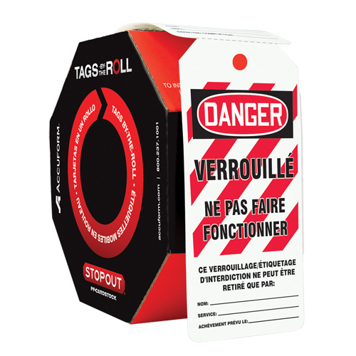Tags By-The-Roll Lockout Tags, Plastic, 3" W x 6-1/4" H, French R.M.G. Prévention