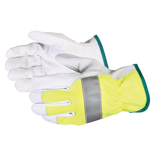 Gants de conducteur haute visibilit&eacute; avec bandes r&eacute;fl&eacute;chissantes Endura, Grand, Paume en Cuir fleur de ch&egrave;vre R.M.G. Prévention