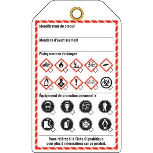 &eacute;tiquettes pour le milieu de travail, Papier cartonn&eacute;, 3-3/8" la x 5-3/4" h, Français R.M.G. Prévention