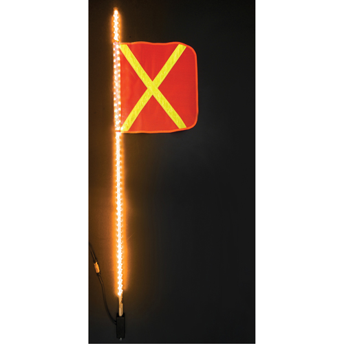 Fanions DEL robustes Safety Whip, Fixation Attelage, Hauteur 5, Orange avec X r&eacute;fl&eacute;chissant R.M.G. Prévention