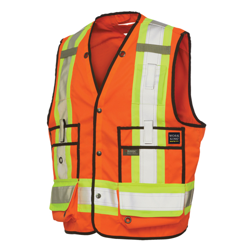 Veste de s&eacute;curit&eacute; pour arpenteur, Orange haute visibilit&eacute;, Grand, Polyester R.M.G. Prévention