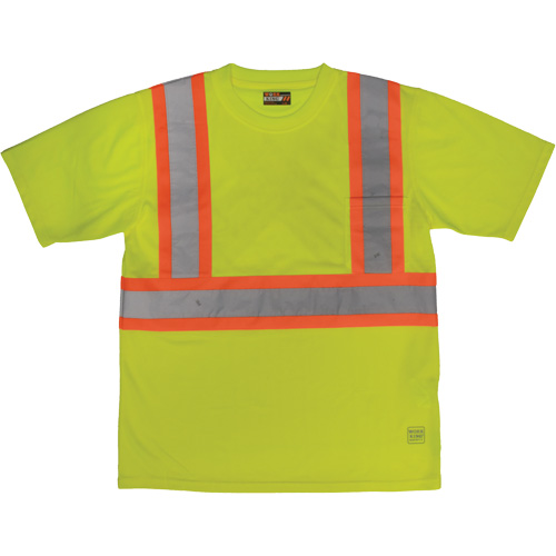 Short-Sleeved Safety T-Shirt with Pocket, Polyester, Large, High Visibility Lime-Yellow R.M.G. Prévention