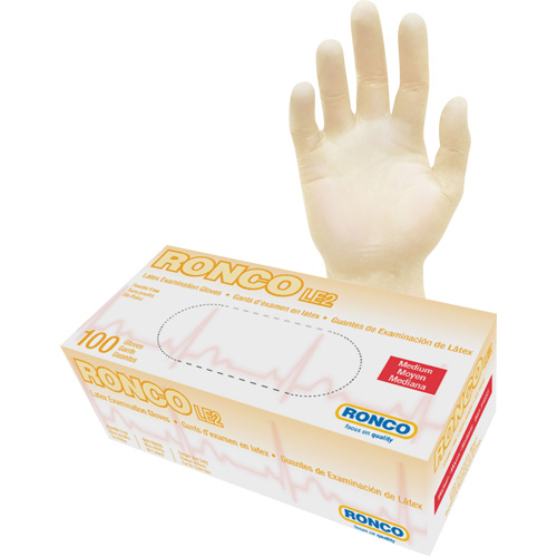Gants jetables, Moyen, Latex, 4 mils, Sans poudre, Naturel, Classe 2 R.M.G. Prévention
