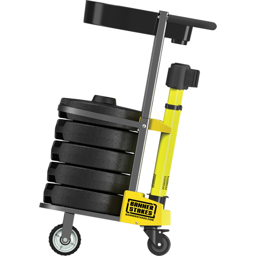 PLUS Barrier Post Cart Kit with Tray, 75' L, Metal, Yellow R.M.G. Prévention