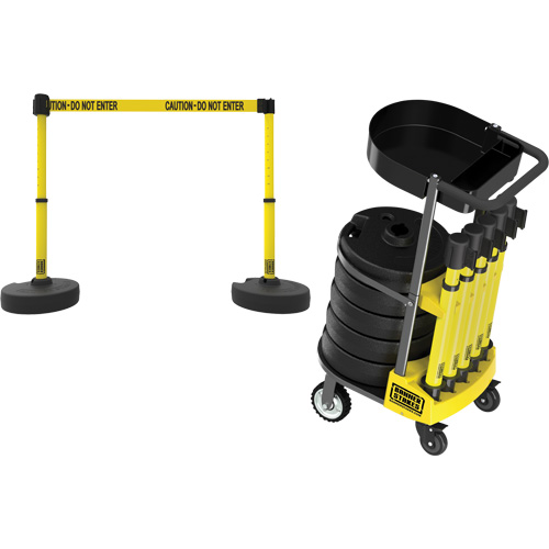 PLUS Barrier Post Cart Kit with Tray, 75' L, Metal, Yellow R.M.G. Prévention