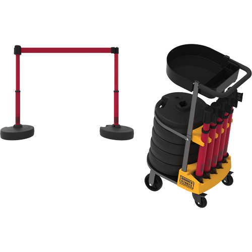 PLUS Barrier Post Cart Kit with Tray, 75' L, Metal, Yellow R.M.G. Prévention