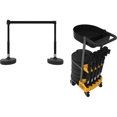 PLUS Barrier Post Cart Kit with Tray, 75' L, Metal, Black R.M.G. Prévention