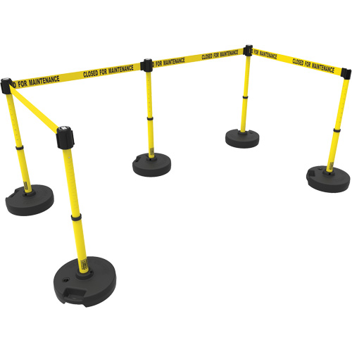 PLUS Barrier Post Set X5, Plastic, 42" H, Yellow Tape, 15' Tape Length R.M.G. Prévention