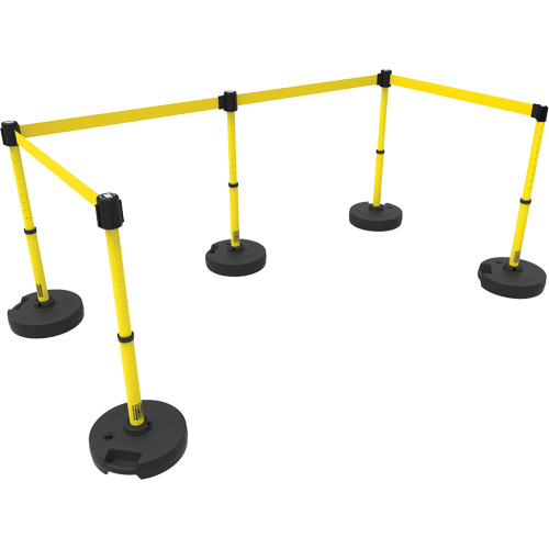 Ensemble de cinq montants pour barri&egrave;re PLUS, Plastique, 42" h, Ruban Jaune, Longueur du ruban 15' R.M.G. Prévention