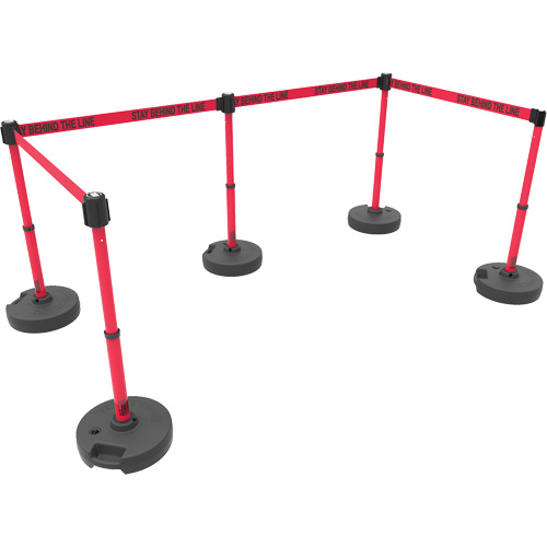 Ensemble de cinq montants pour barri&egrave;re PLUS, Plastique, 42" h, Ruban Rouge, Longueur du ruban 15' R.M.G. Prévention