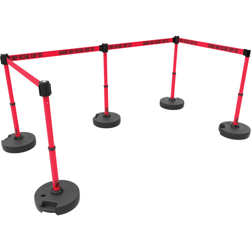 PLUS Barrier Post Set X5, Plastic, 42" H, Red Tape, 15' Tape Length R.M.G. Prévention