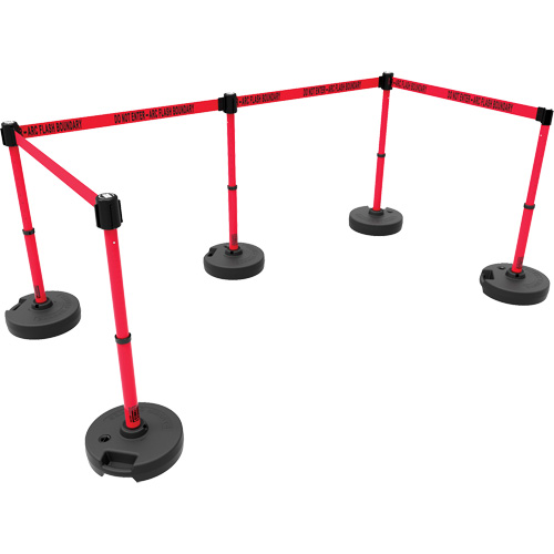 Ensemble de cinq montants pour barri&egrave;re PLUS, Plastique, 42" h, Ruban Rouge, Longueur du ruban 15' R.M.G. Prévention