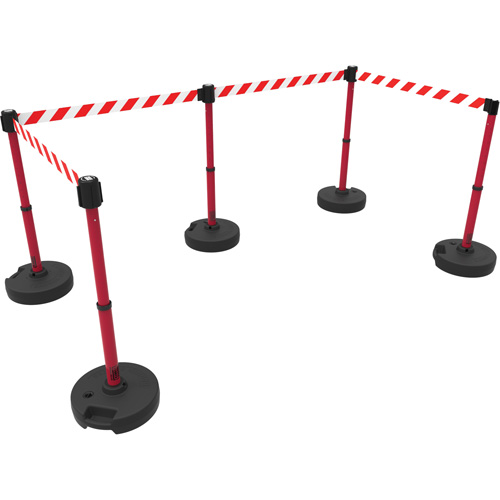 Ensemble de cinq montants pour barri&egrave;re PLUS, Plastique, 42" h, Ruban Rouge, Longueur du ruban 15' R.M.G. Prévention