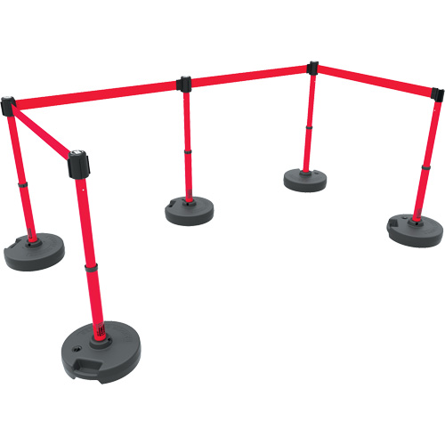 PLUS Barrier Post Set X5, Plastic, 42" H, Red Tape, 15' Tape Length R.M.G. Prévention