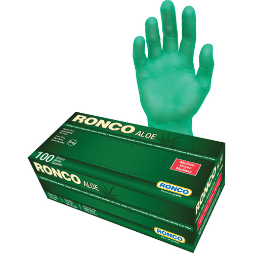 Disposable Gloves with Aloe, Medium, Vinyl, 5-mil, Powder-Free, Green R.M.G. Prévention