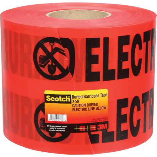 Ruban pour barri&egrave;res pour services publics souterrains Scotch, Anglais, 6" la x 1000' lo, 4 mils, Noir/rouge R.M.G. Prévention