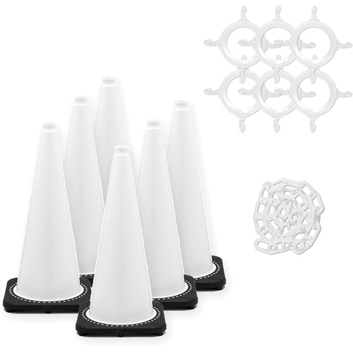 Ensemble de c&ocirc;nes de signalisation et chaînes, 28", Blanc R.M.G. Prévention