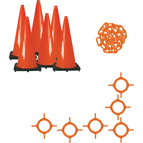 Ensemble de c&ocirc;nes de signalisation et chaînes, 36", Orange R.M.G. Prévention