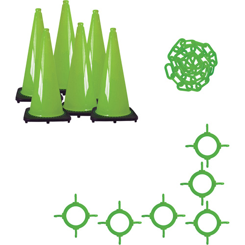 Ensemble de c&ocirc;nes de signalisation et chaînes, 36", Vert R.M.G. Prévention