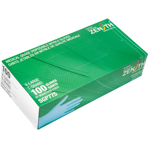 Gants jetables de calibre m&eacute;dical r&eacute;sistants &agrave; la perforation, T-Grand, Nitrile, 4,5 mils, Sans poudre, Bleu, Classe 2 R.M.G. Prévention