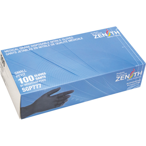 Puncture-Resistant Medical-Grade Disposable Gloves, Small, Nitrile, 5-mil, Powder-Free, Black, Class 2 R.M.G. Prévention