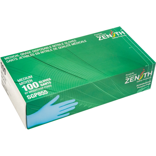 Puncture-Resistant Medical-Grade Disposable Gloves, Medium, Nitrile, 3.5-mil, Powder-Free, Blue, Class 2 R.M.G. Prévention
