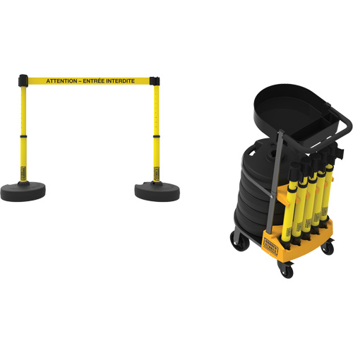 Plus Portable Barrier System Cart Package with Tray, 75' L, Metal/Plastic, Yellow R.M.G. Prévention