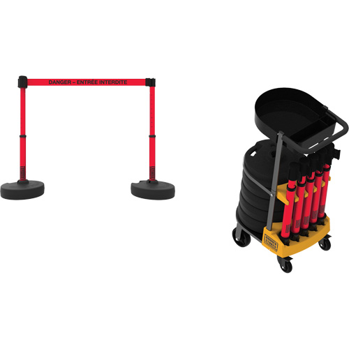 Plus Portable Barrier System Cart Package with Tray, 75' L, Metal/Plastic, Red R.M.G. Prévention