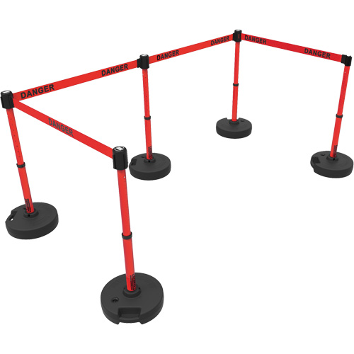 Ensemble de montants pour barri&egrave;re Plus, Plastique, 42" h, Ruban Rouge, Longueur du ruban 15' R.M.G. Prévention