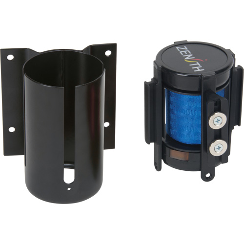 Barri&egrave;re &agrave; fixation murale avec ruban magn&eacute;tique, Acier, Fixation par vis, 7', Ruban Bleu R.M.G. Prévention