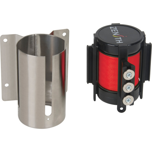 Barri&egrave;re &agrave; fixation murale avec ruban magn&eacute;tique, Acier, Fixation par vis, 12', Ruban Rouge R.M.G. Prévention