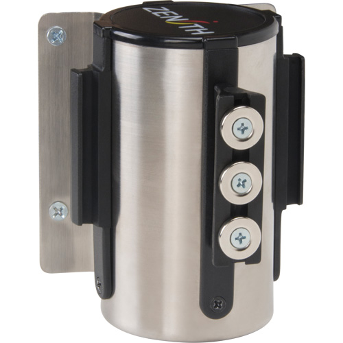 Barri&egrave;re &agrave; fixation murale avec ruban magn&eacute;tique, Acier, Fixation par vis, 12', Ruban Noir R.M.G. Prévention