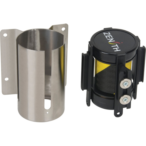 Wall Mount Barrier with Magnetic Tape, Steel, Screw Mount, 7', Black and Yellow Tape R.M.G. Prévention