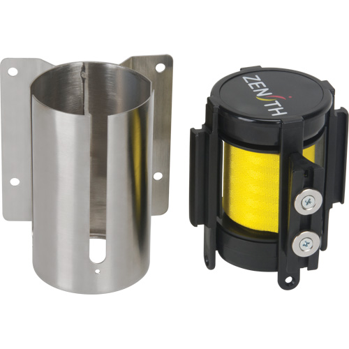 Wall Mount Barrier with Magnetic Tape, Steel, Screw Mount, 7', Yellow Tape R.M.G. Prévention