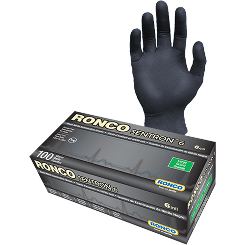 Gants d'examen jetables Sentron 6, Petit, Nitrile, 6 mils, Sans poudre, Noir, Classe 2 R.M.G. Prévention