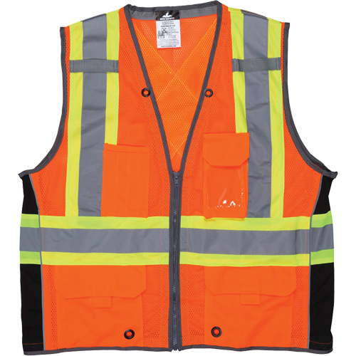 Veste de s&eacute;curit&eacute; pour arpenteur, Orange haute visibilit&eacute;, Grand, Polyester R.M.G. Prévention