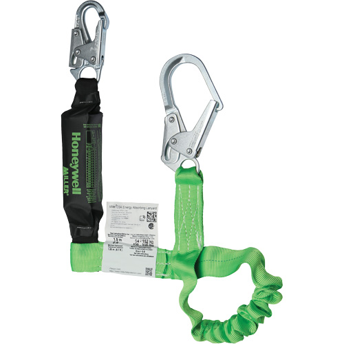 Miller&reg; StretchStop&reg; Shock-Absorbing Lanyard, 6', Locking Rebar Hook Center, Locking Snap Hook Leg Ends, Polyester R.M.G. Prévention