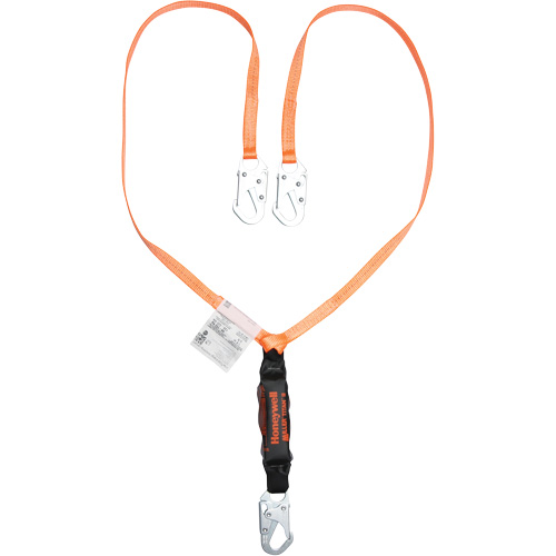 Titan Shock-Absorbing Lanyard, 6', Locking Snap Hook Center, Locking Snap Hook Leg Ends, Polyester R.M.G. Prévention